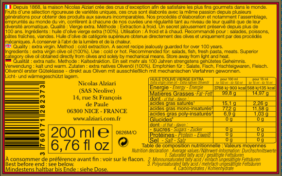 Bouteille Huile d'olive cuvée Prestige 200 ml