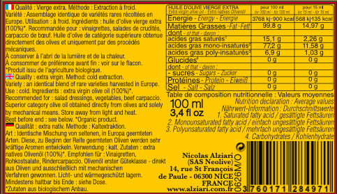 Bidon huile d'olive Pauline 100 ml Bio*