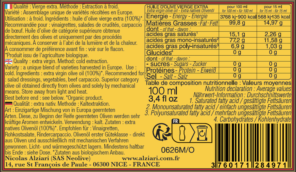 Bidon huile d'olive Pauline 100 ml Bio*