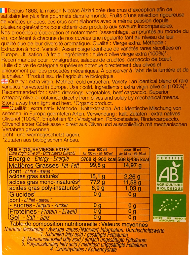 Bidon Huile d'olive cuvée Pauline 5 L Bio*