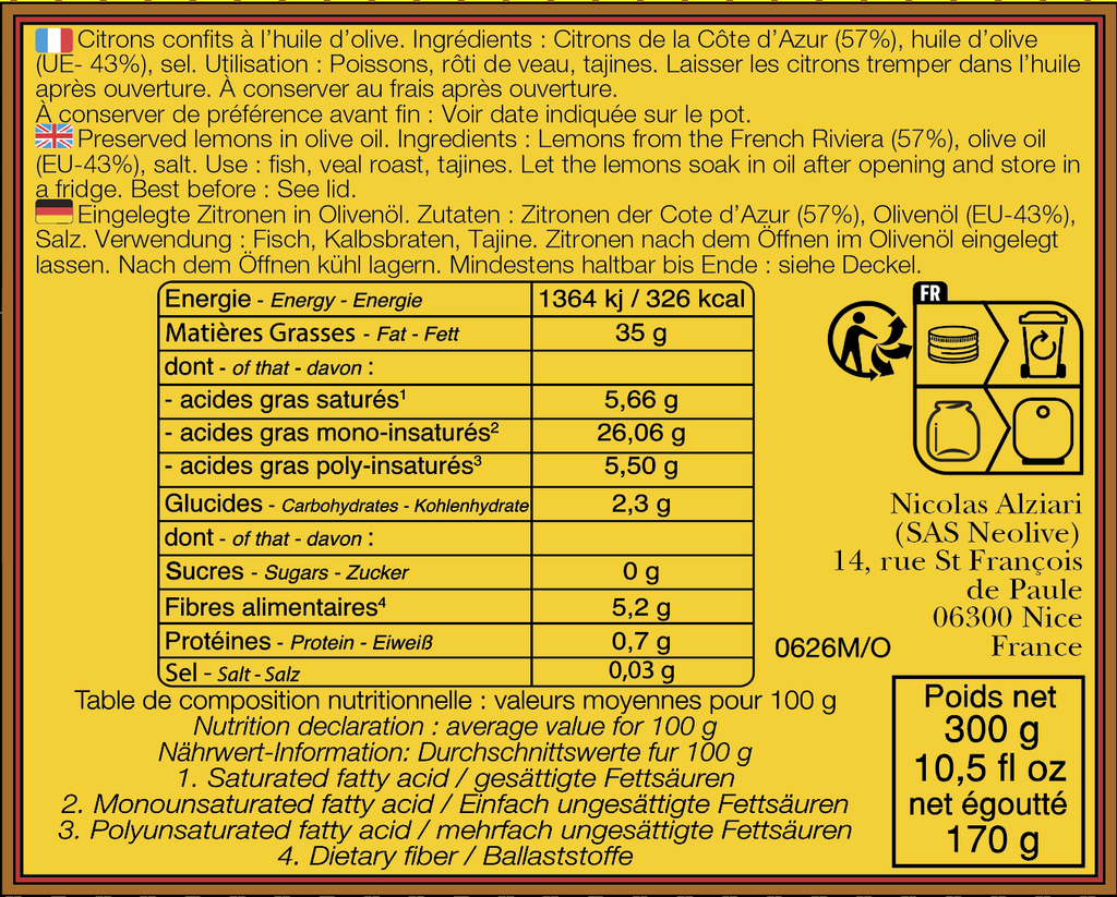 Citrons confits à  l'huile d'olive 300 gr - Alziari