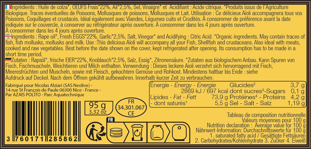 AIOLI Bio* 95 g - Alziari