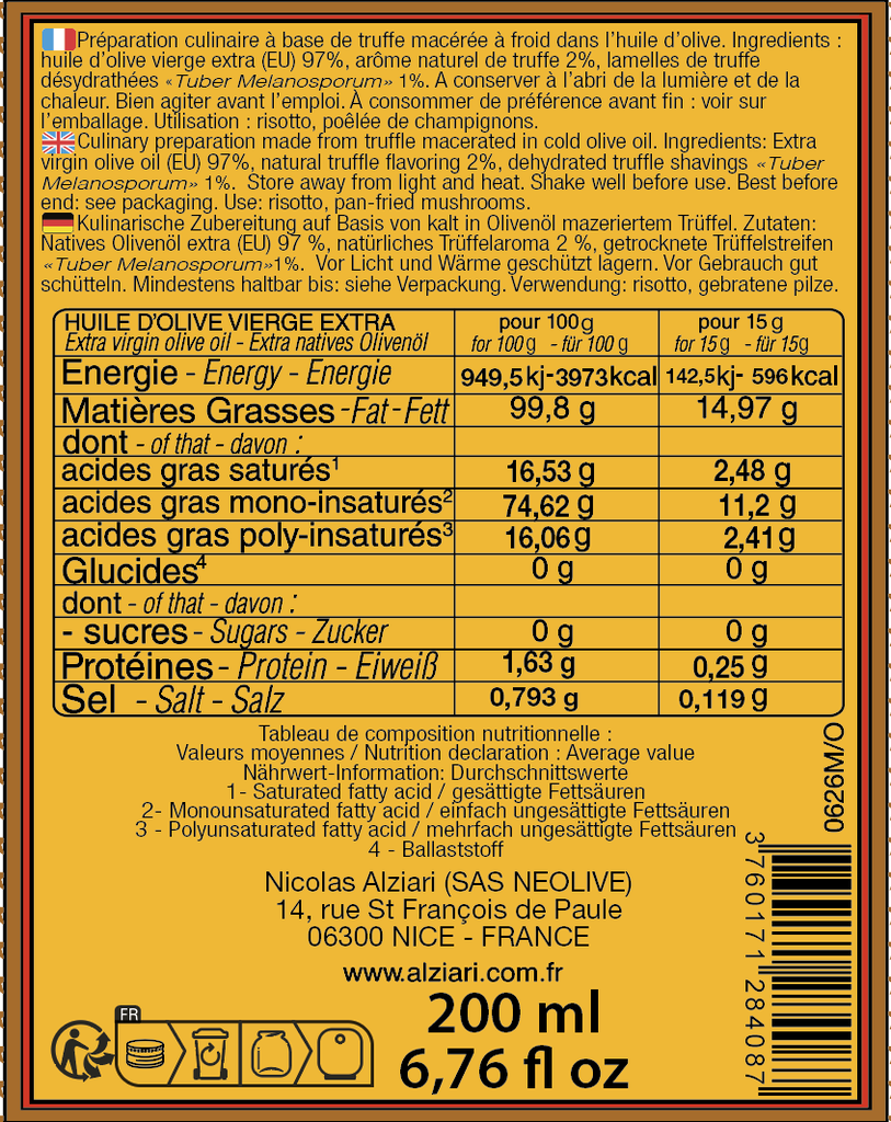 Macération Huile d'olive et Truffe 200 ml - Alziari