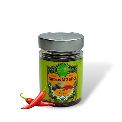 [5030] 180g Jar Cailletier olives with chili - Alziari