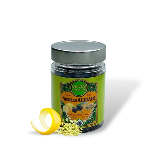 [5029] 180g jar Cailletier olives with lemon and fennel - Alziari