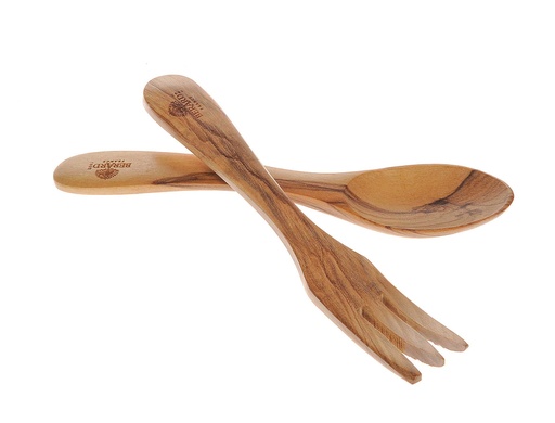 [107] Couverts en bois d'olivier 17 cm 3 dents droit