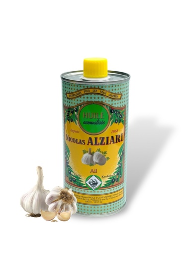 [4408] 500ml tin Olive oil Garlic flavored - Alziari