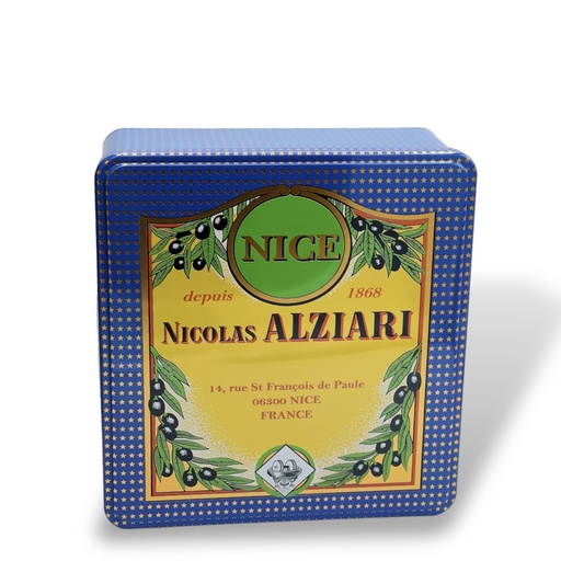 [4497] Boite gateaux métal impression "alziari" (24 x 22 x 9 cm)